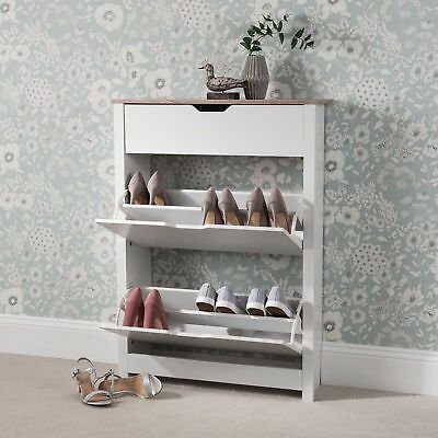 Modern hallway console table with built-in shoe storage, perfect for organizing footwear in small spaces