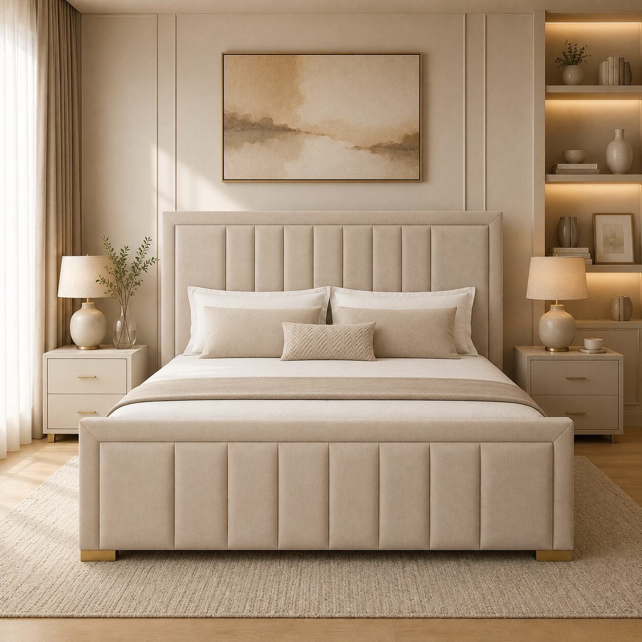 Modern Upholstered Bed Frame with Geometric Design - Image 4
