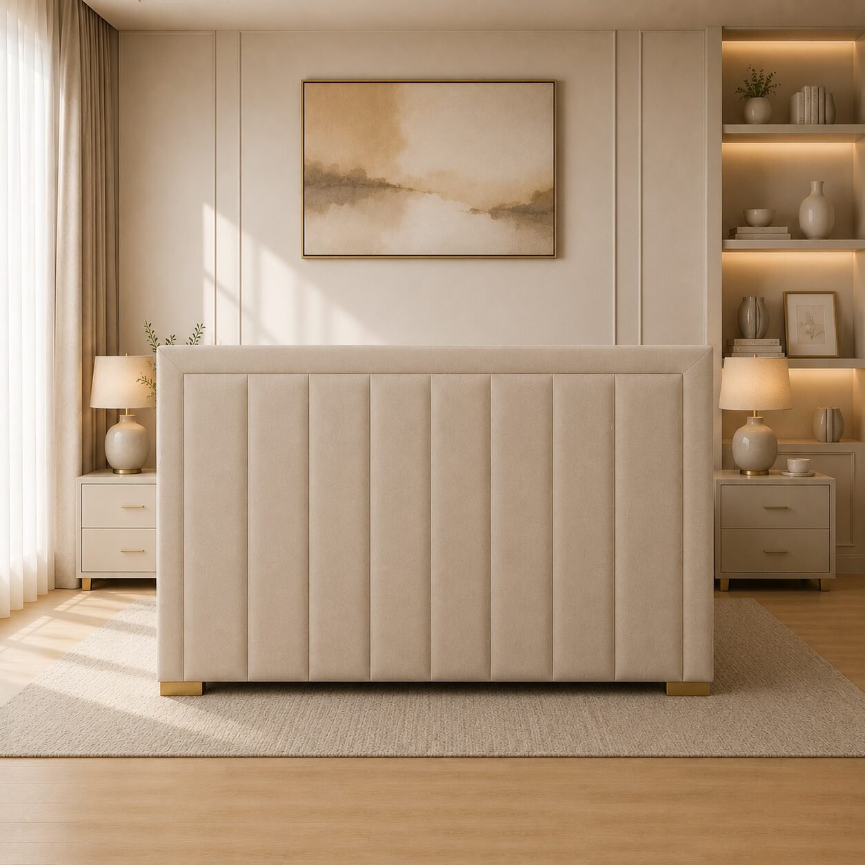 Modern Upholstered Bed Frame with Geometric Design - Image 3