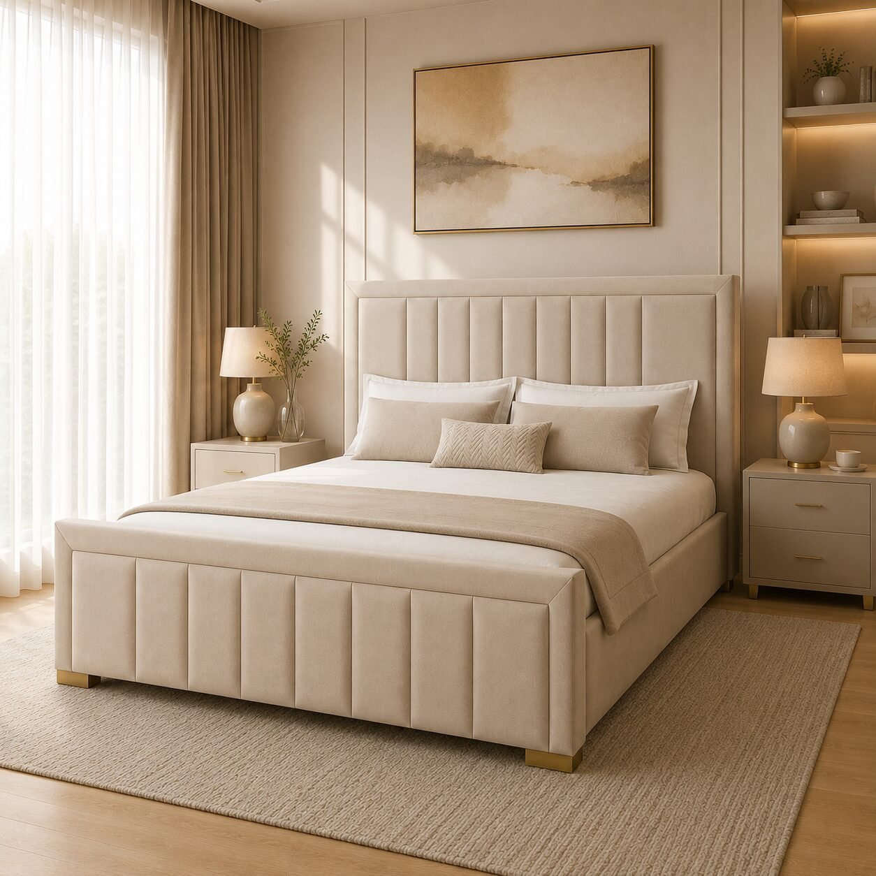 Modern Upholstered Bed Frame with Geometric Design - Image 2