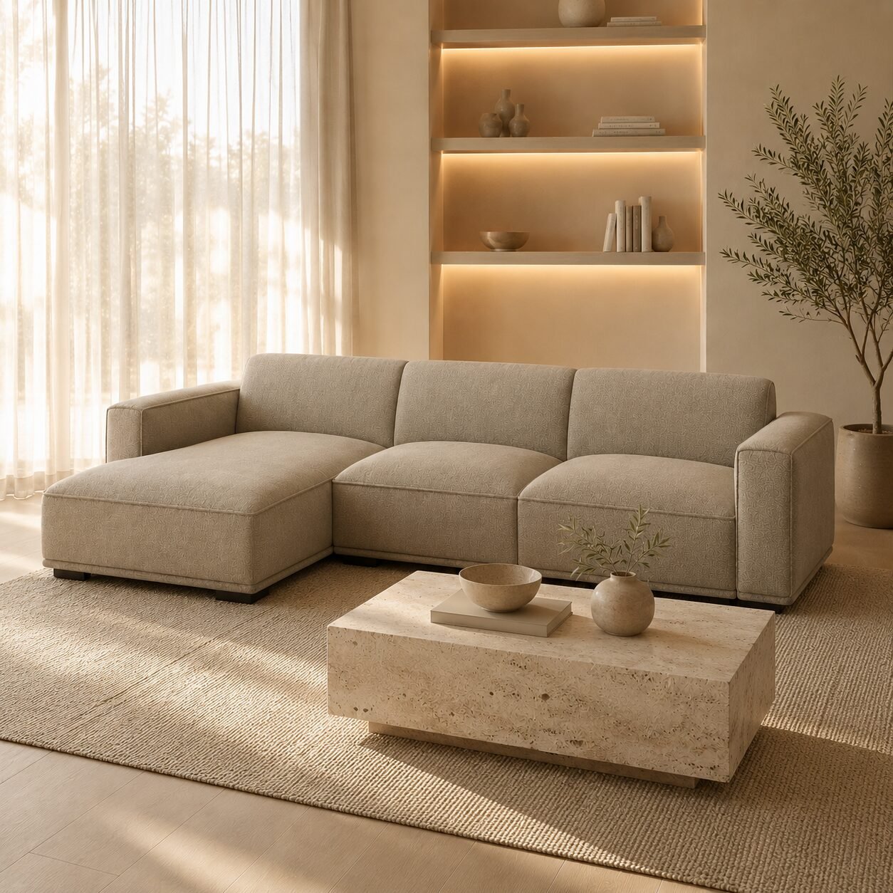 Off-white Left Corner Sofa - Image 3